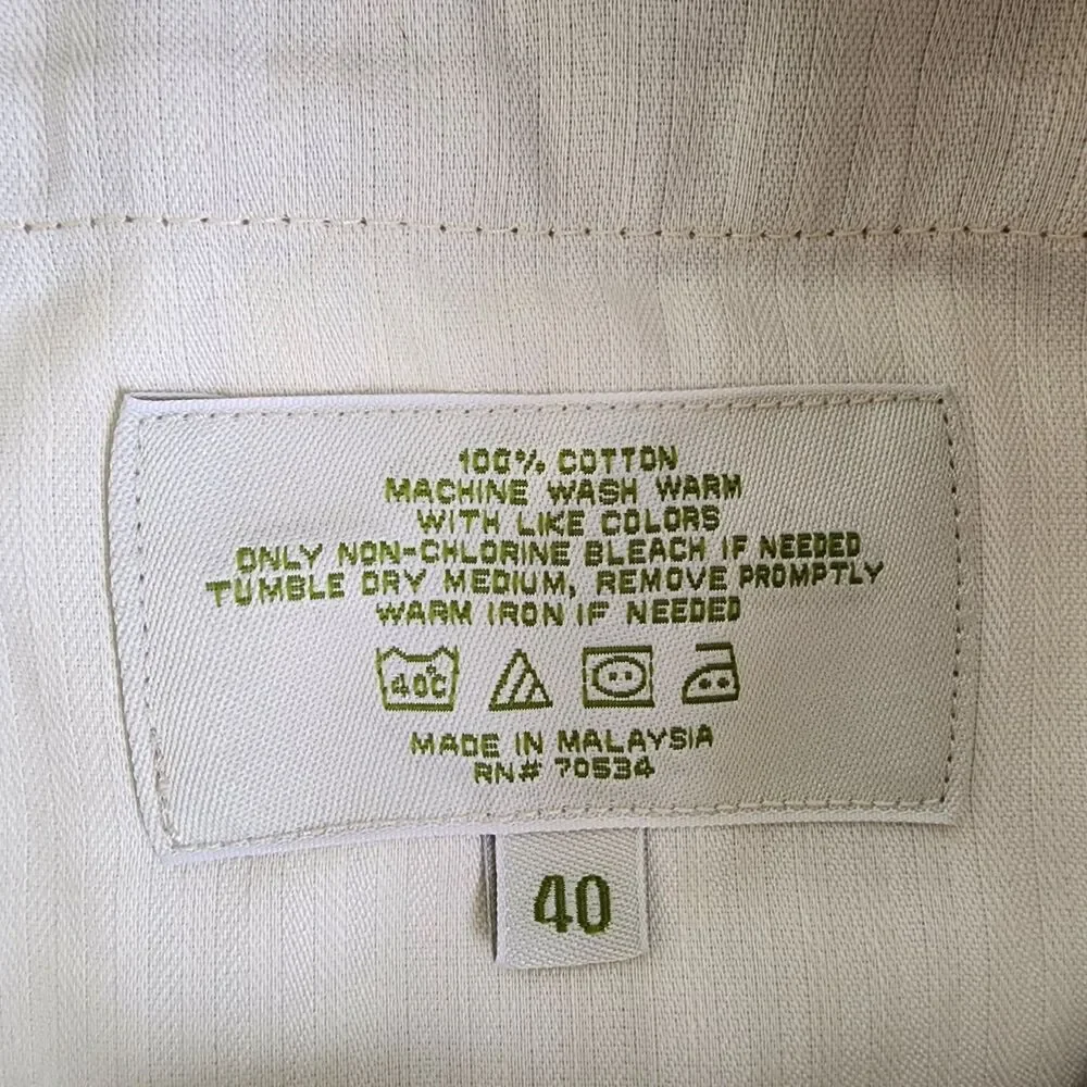 Orvis Khaki Twill Chino Flat Front Pants Mens 40 Wrinkle Free 100% Cotton